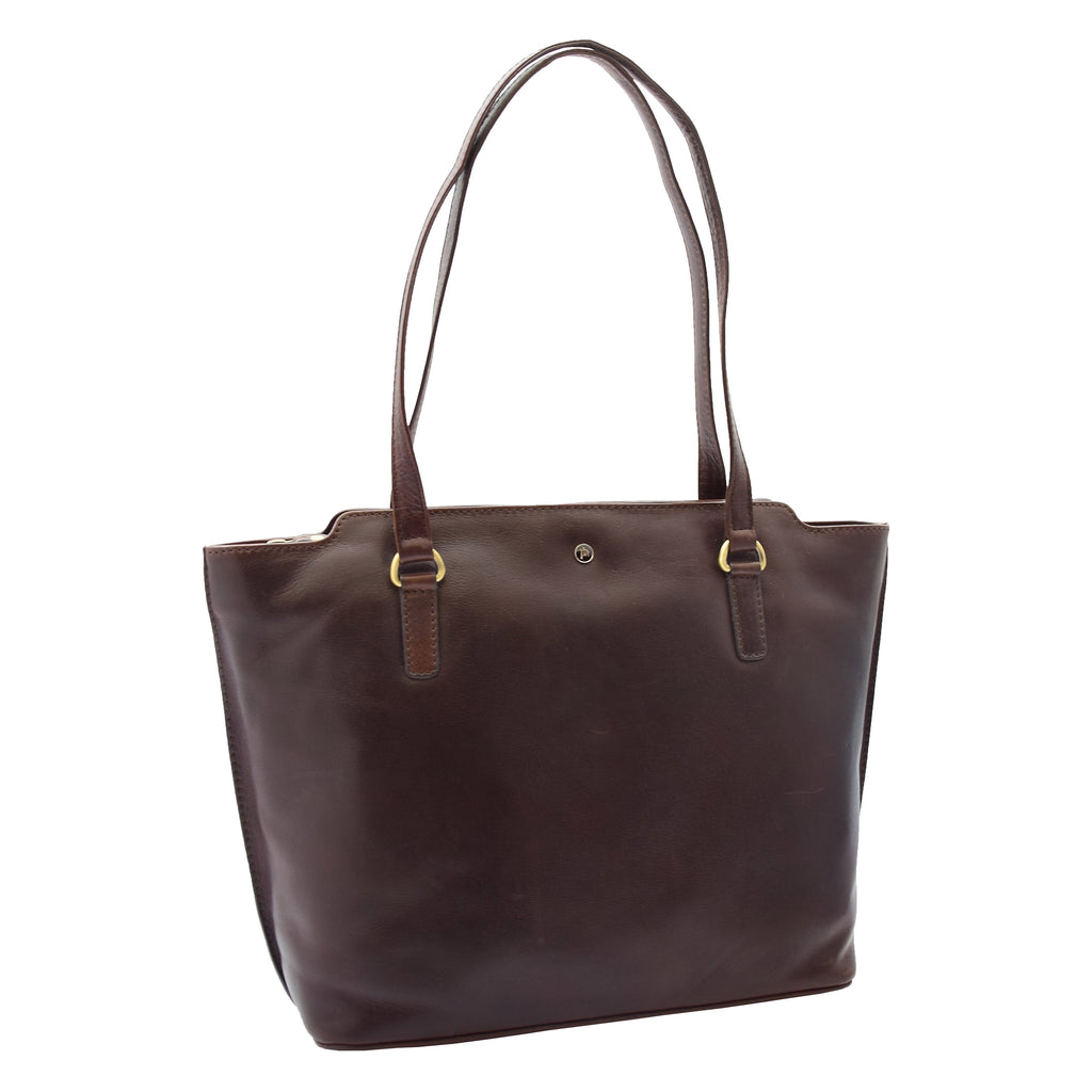DR357 Women's Large Casual Real Leather Shoulder Handbag Brown 1