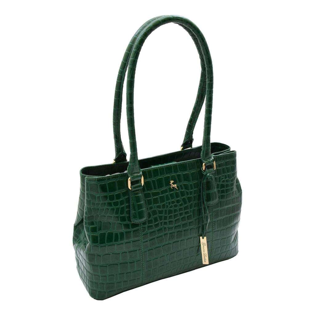 DR299 Women's Hobo Shoulder Leather Bag Beautiful Croc Pint Green 1
