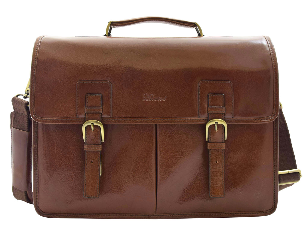 DR296 Men's Leather Briefcase Cross Body Bag Chestnut 2
