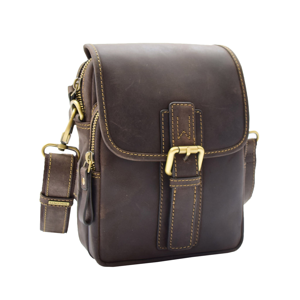 DR386 Men's Smart Crossbody Bag Genuine Leather Messenger Brown 1