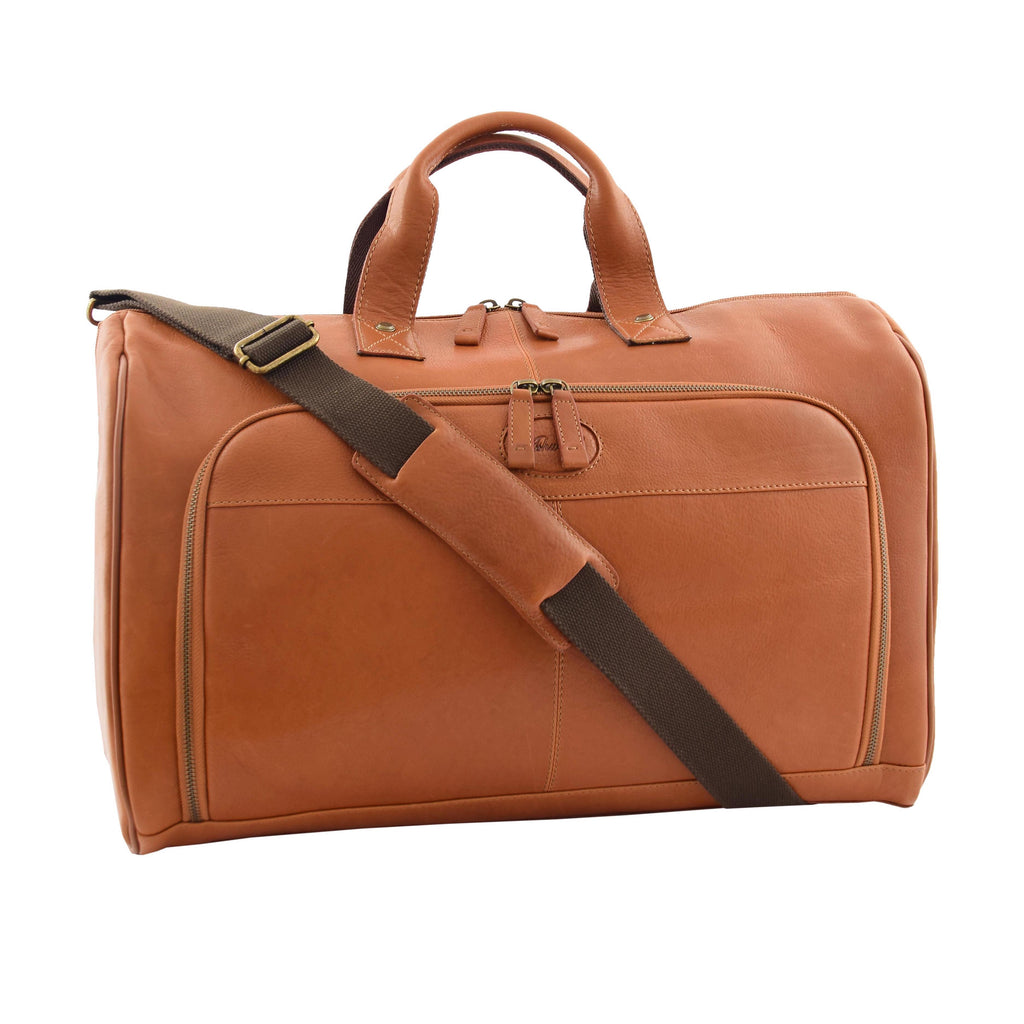 DR292 Genuine Leather Travel Holdall Overnight Bag Tan 1
