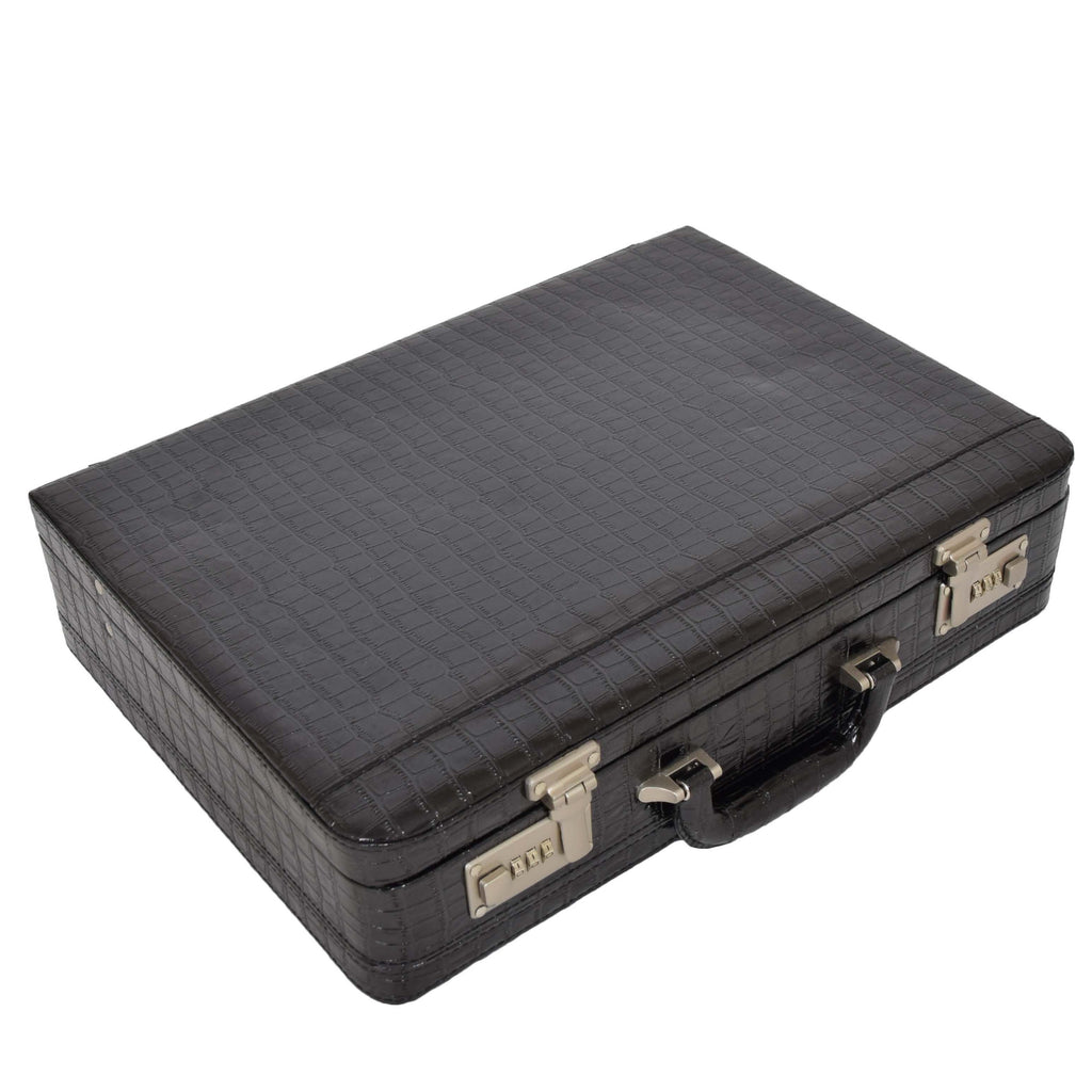 DR486 Croc Print Attache Large Briefcase Classic Faux Leather Bag Black 1