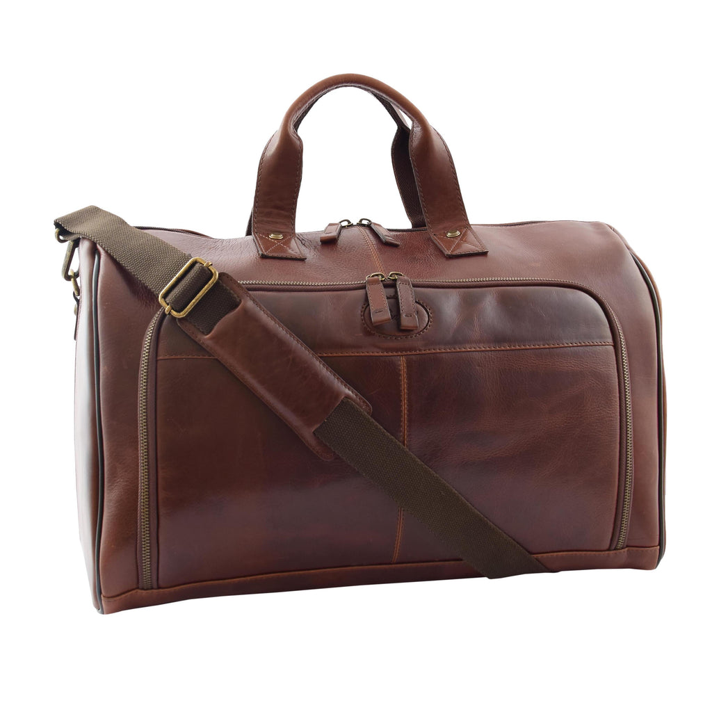 DR292 Genuine Leather Travel Holdall Overnight Bag Brown 1