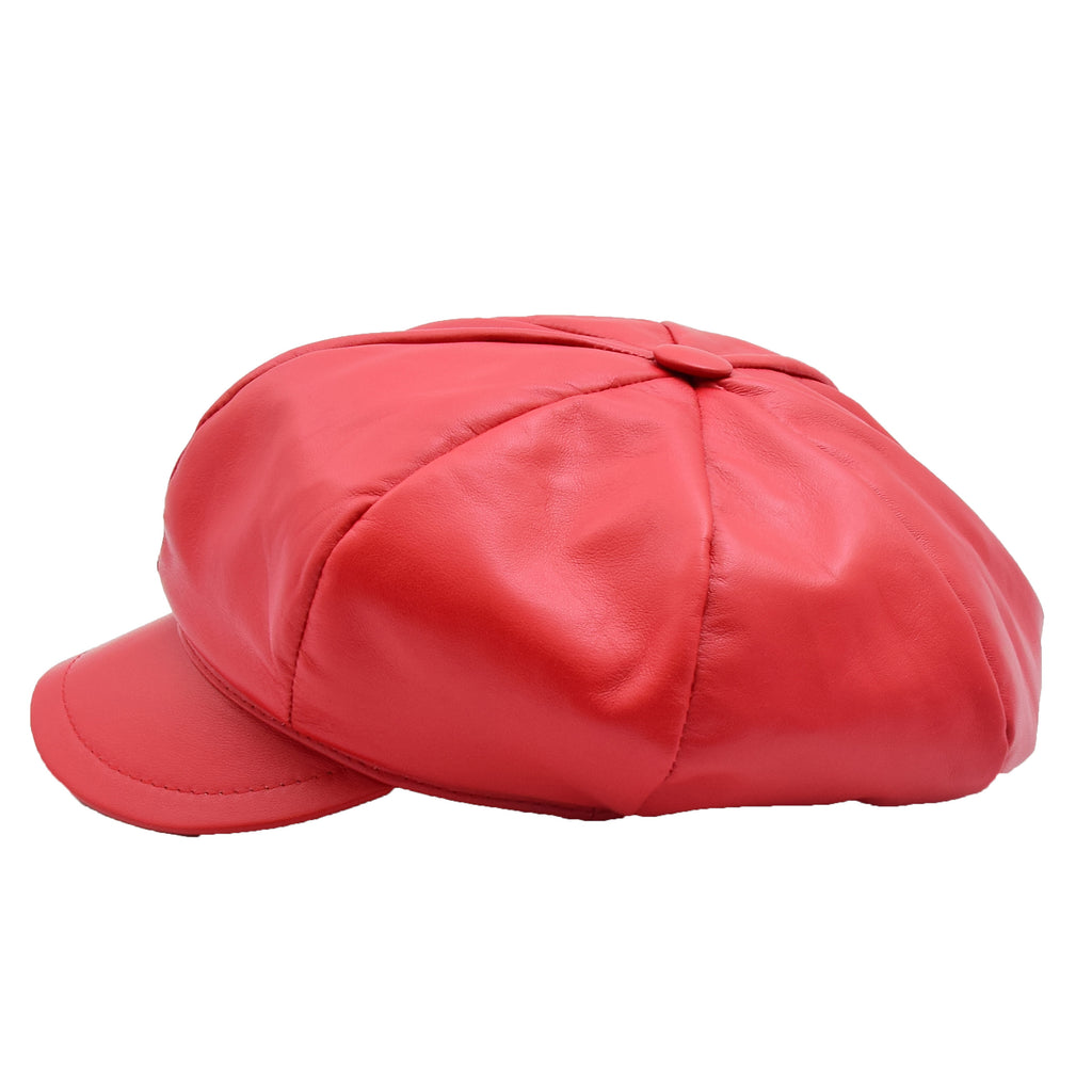 DR399 Women's Real Leather Peaked Cap Ballon Red 1