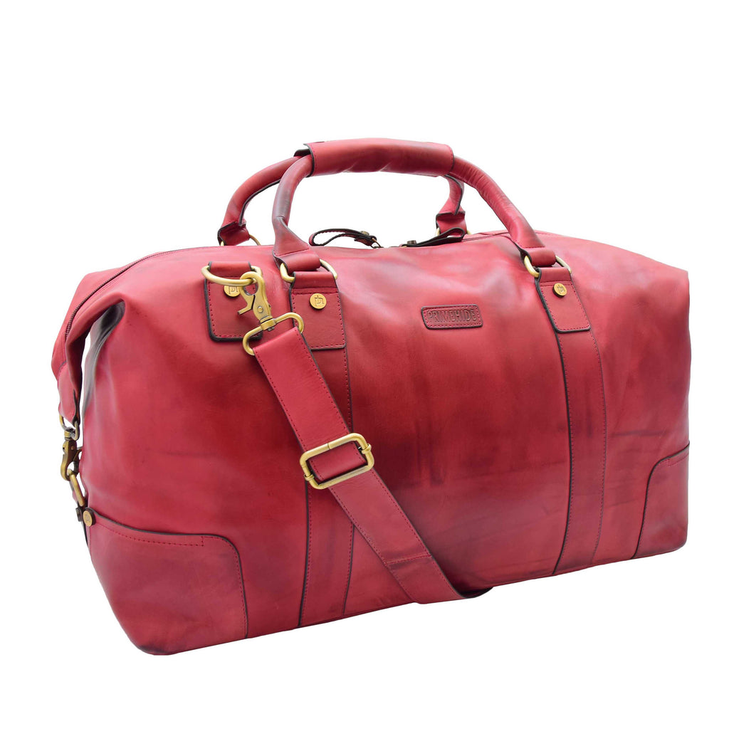 DR324 Genuine Leather Holdall Travel Weekend Duffle Bag Bordo 1