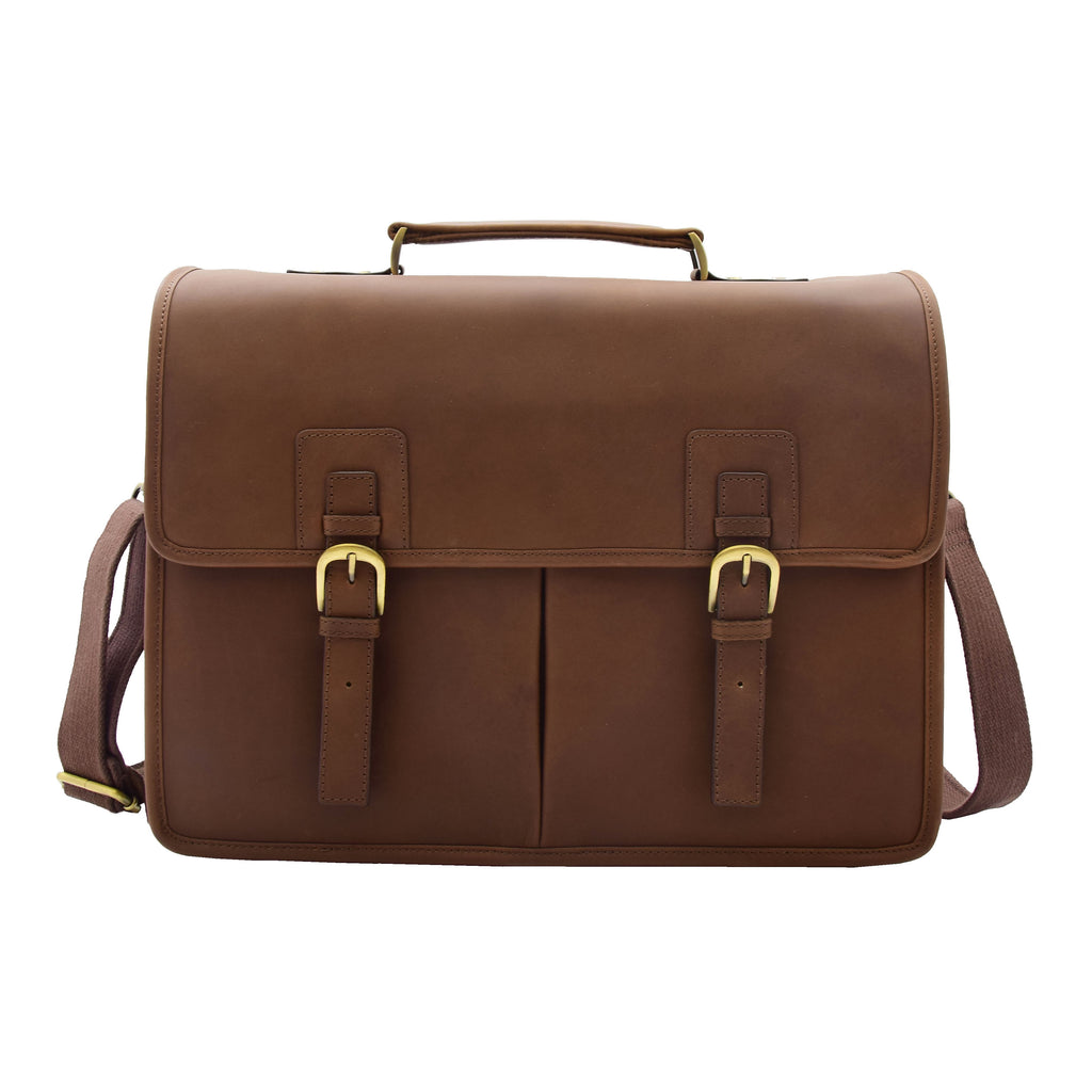 DR296 Men's Leather Briefcase Cross Body Bag Brown Mud 2