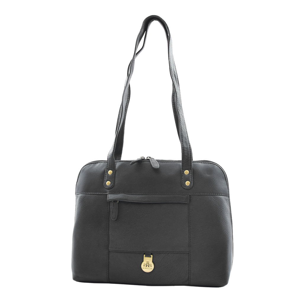 DR461 Women's Real Leather Zip Around Shoulder Bag Black 1