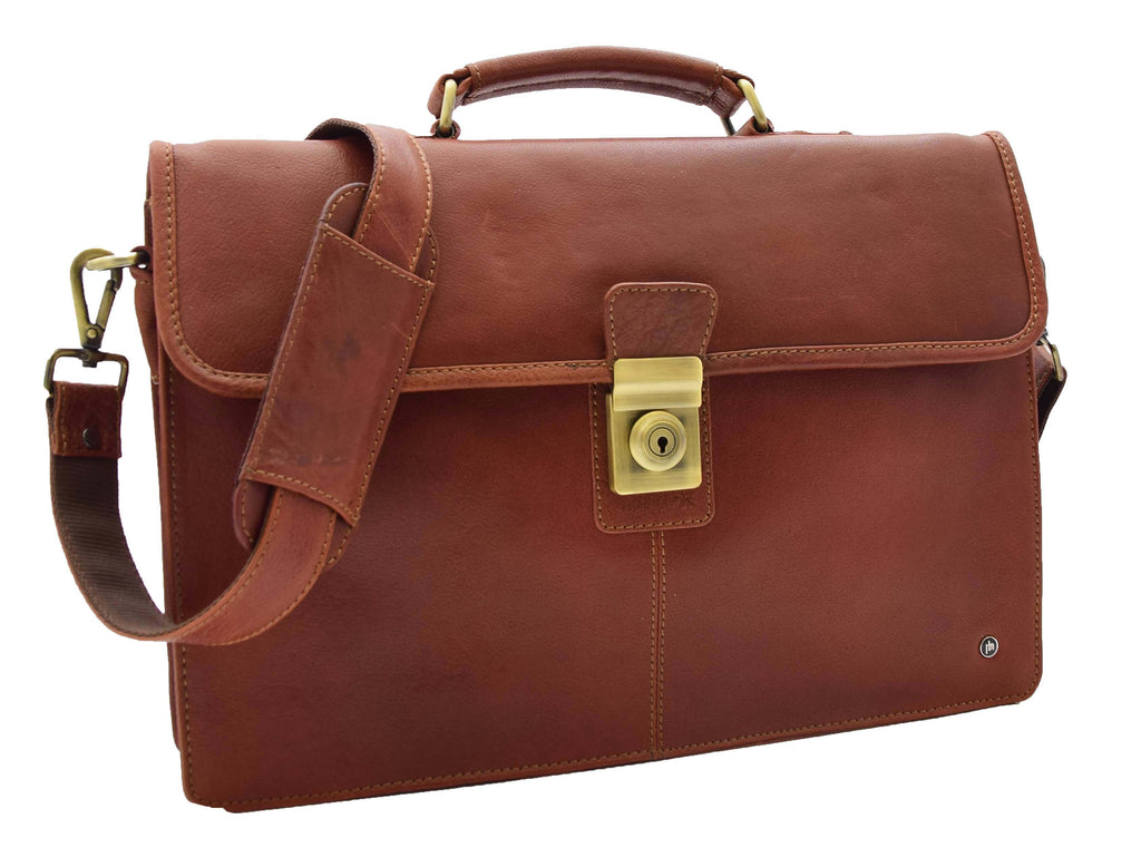DR331 Men's Leather Slimline Briefcase Business Bag Brown 2