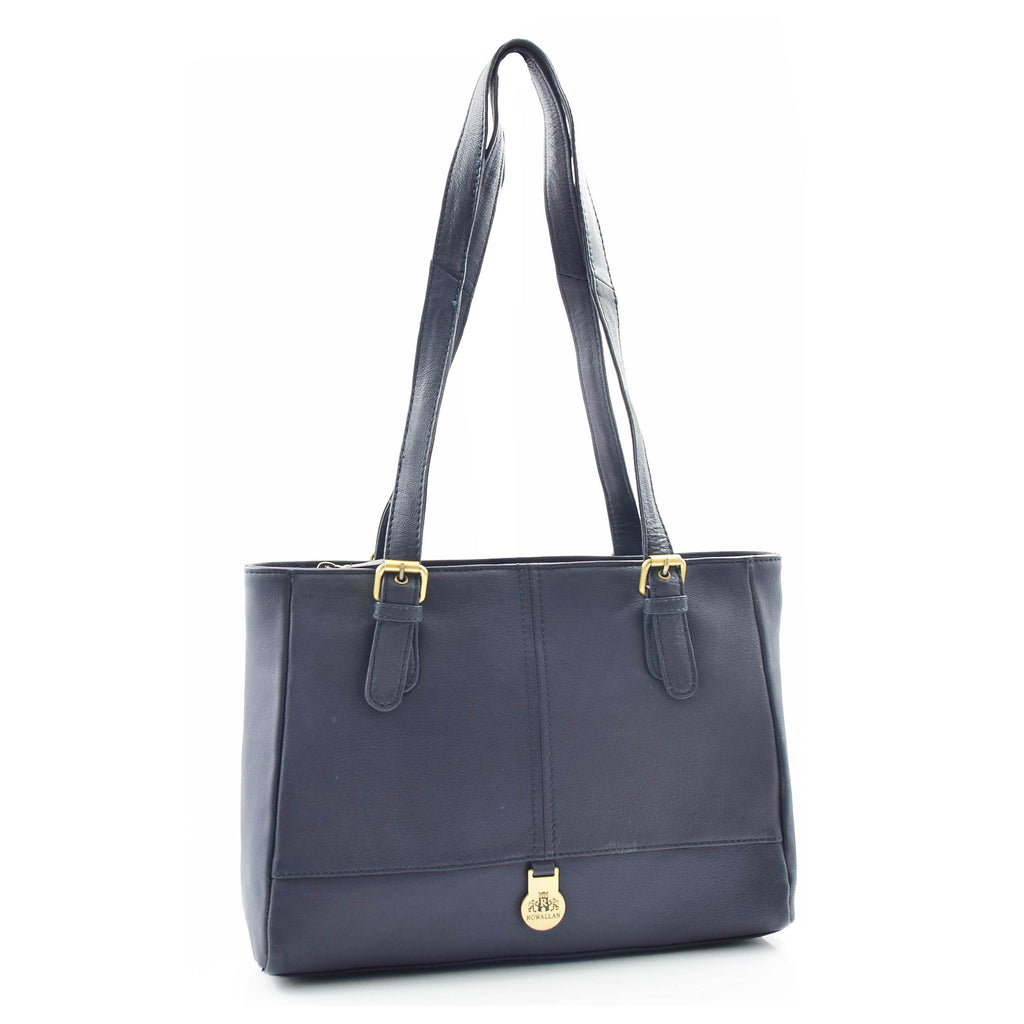 DR462 Women's Real Leather Twin Handle Shoulder Bag Navy 1