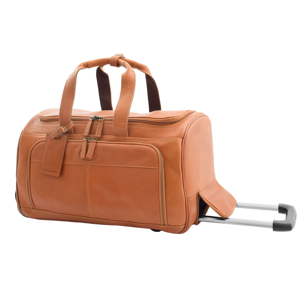 DR294 Real Leather Wheeled Holdall Duffle Bag Tan 1