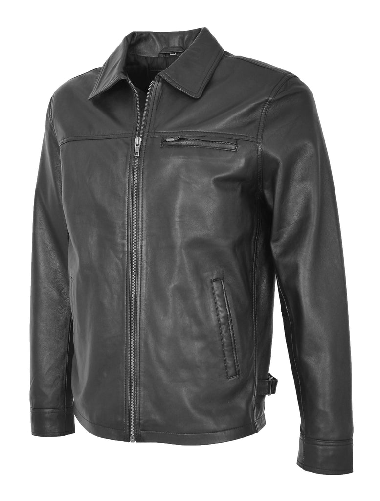 DR162 Men's Classic Zip Box Leather Jacket Black 6