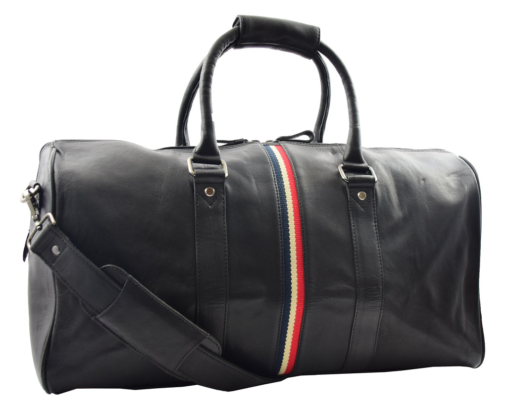 DR349 Real Leather Holdall Overnight Bag Black 2