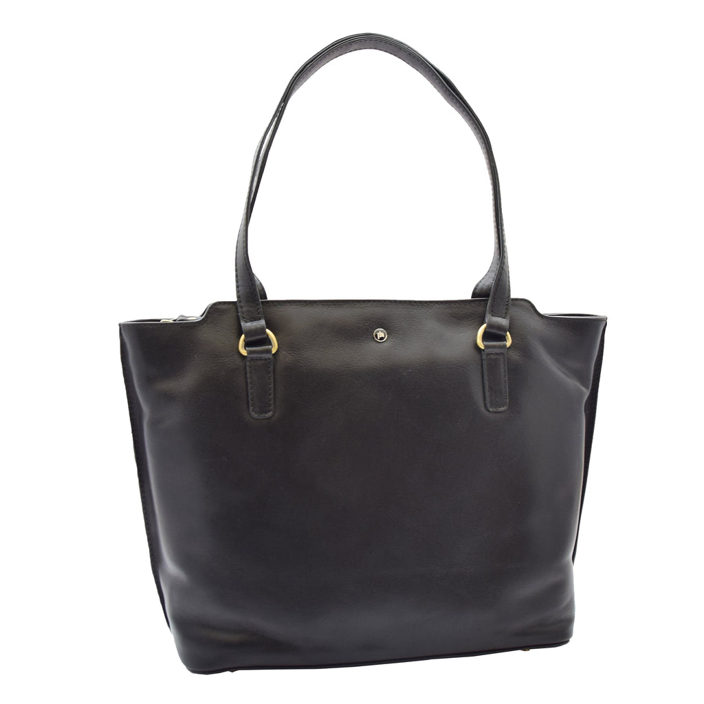 DR357 Women's Large Casual Real Leather Shoulder Handbag Black 1