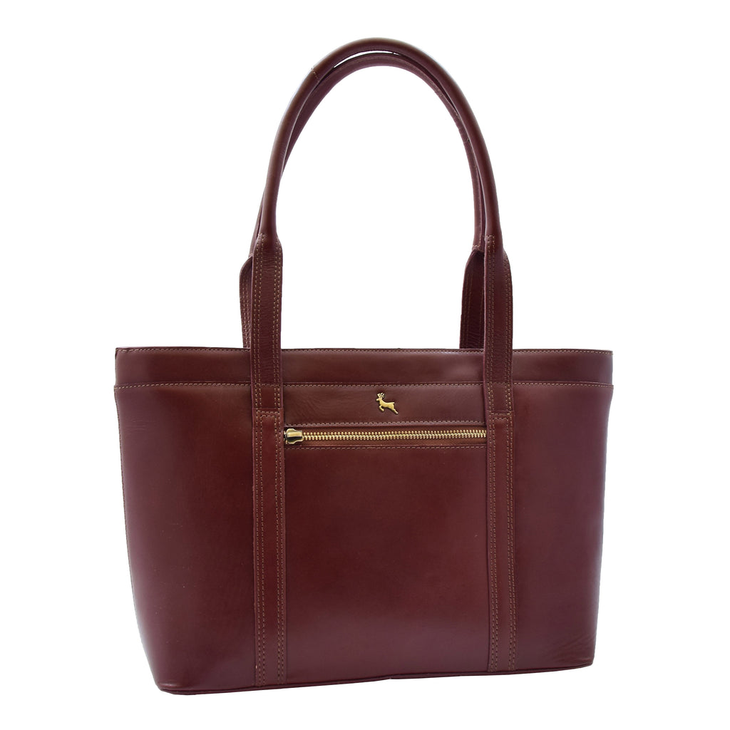 DR302 Women’s Genuine Cowhide Leather Shoulder Bag Shopper Handbag Chestnut 1