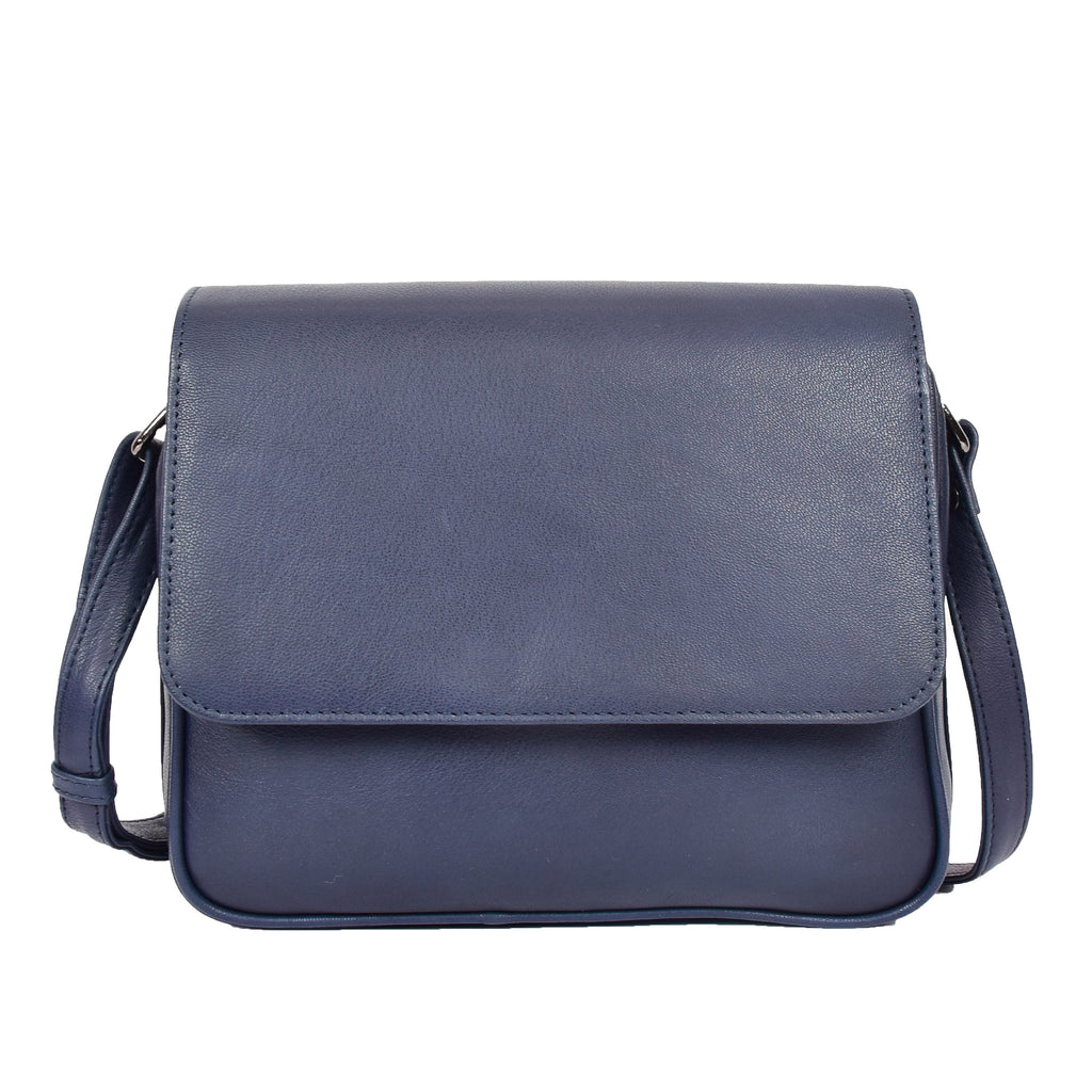 DR350 Women's Leather Cross Body Bag Casual Flap over Organiser Navy 1
