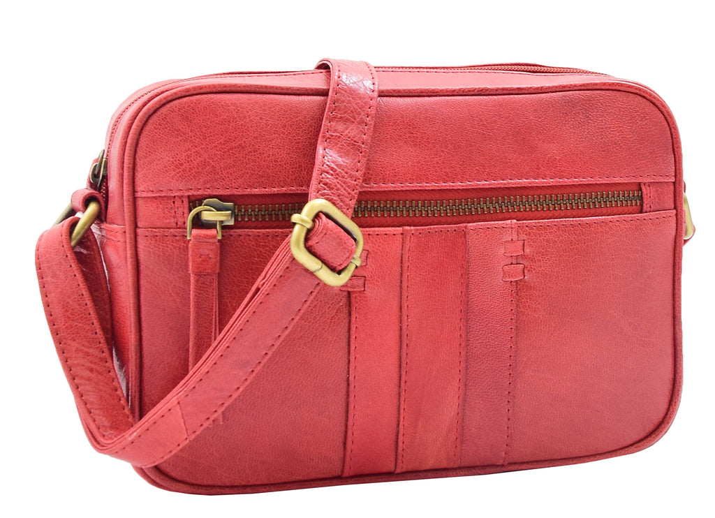 DR345 Women's Real Leather Small Cross Body Bag Red 3