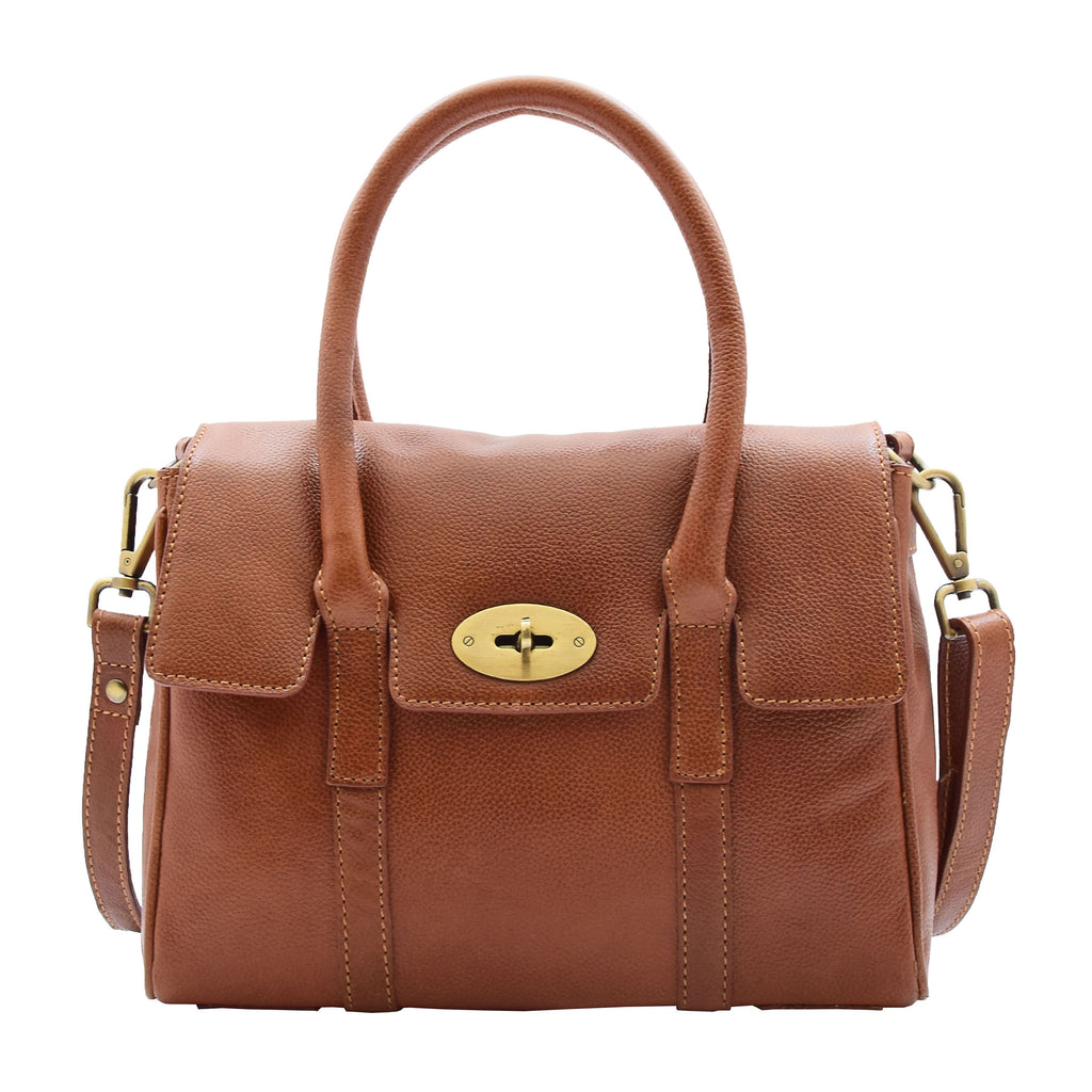DR304 Women's Leather Shoulder Handbag Hobo Dress Bag Cognac 1
