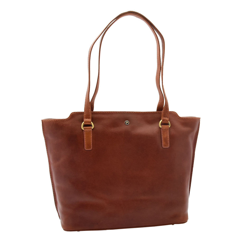 DR357 Women's Large Casual Real Leather Shoulder Handbag Chestnut 1