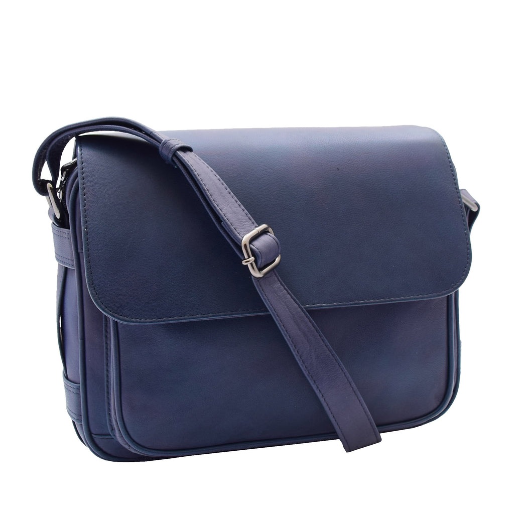 DR353 Women's Leather Cross Body Bag Casual Flap over Organiser Navy 1