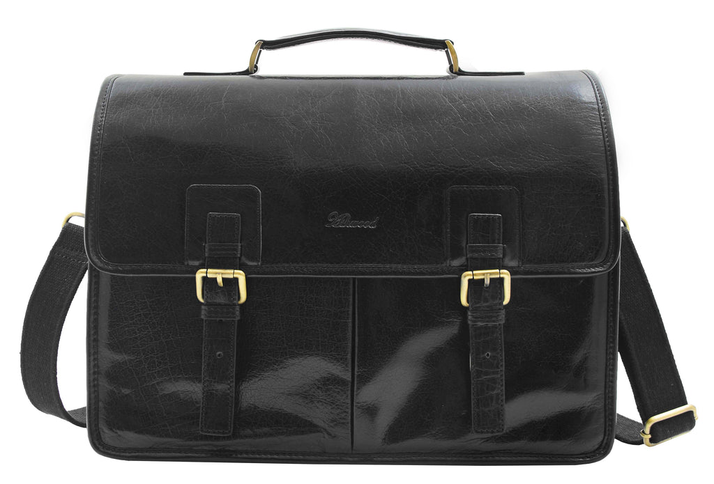 DR296 Men's Leather Briefcase Cross Body Bag Black 2