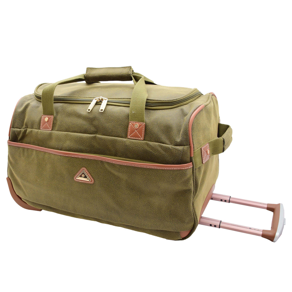 DR484 Faux Leather Mid Size Wheeled Holdall Green 1