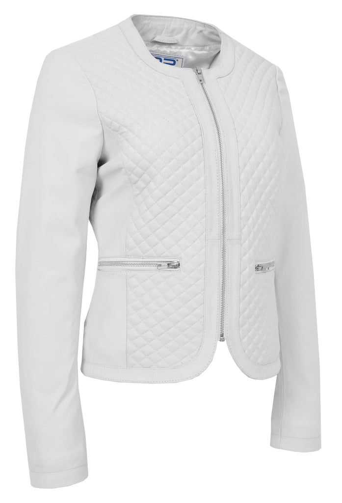 DR209 Smart Quilted Biker Style Jacket White 2