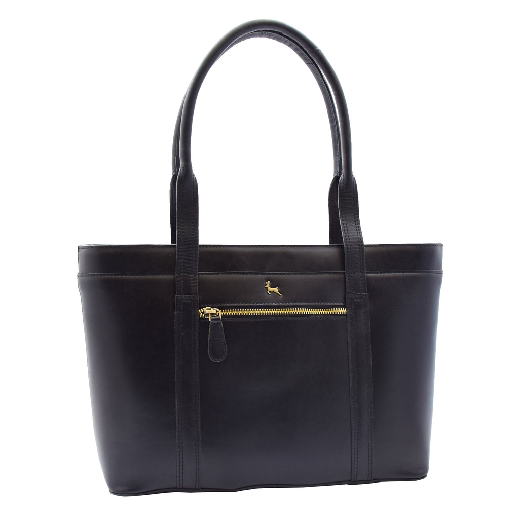 DR302 Women’s Genuine Cowhide Leather Shoulder Bag Shopper Handbag Black 1