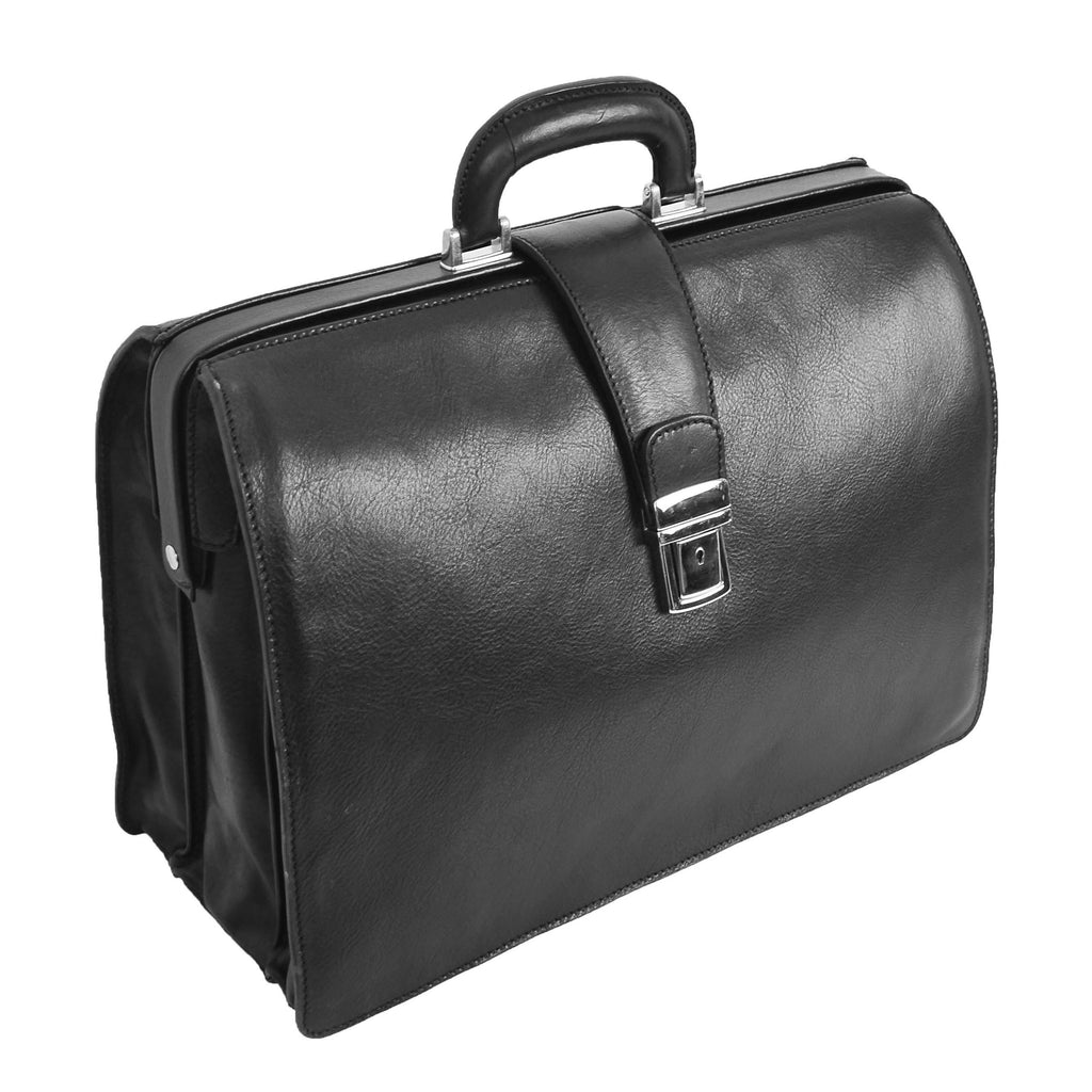DR479 Real Leather Doctors Briefcase Gladstone Bag Black 1
