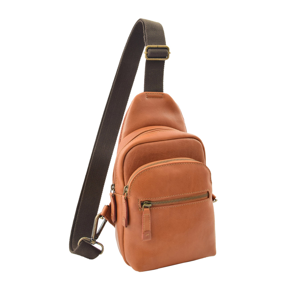 DR295 Real Leather Cross Body Chest Bag Tan1
