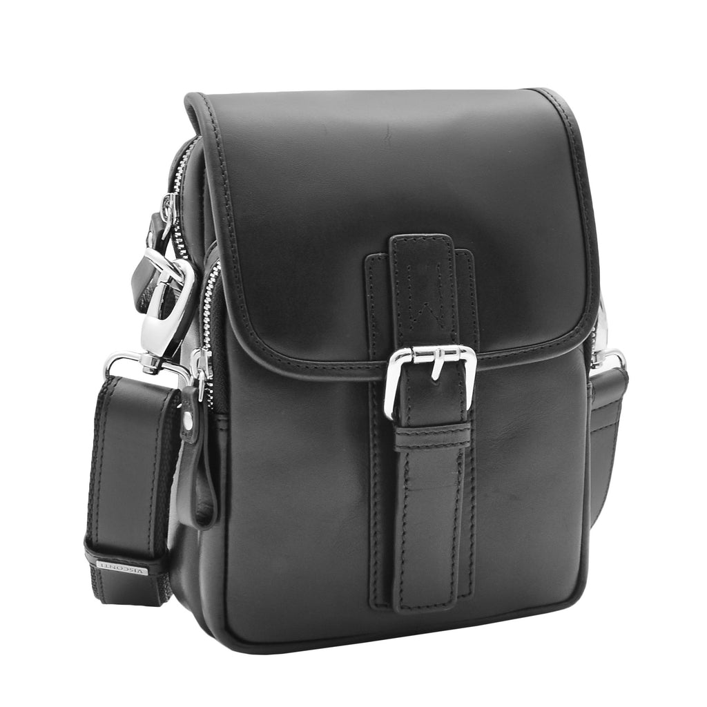 DR386 Men's Smart Crossbody Bag Genuine Leather Messenger Black 1