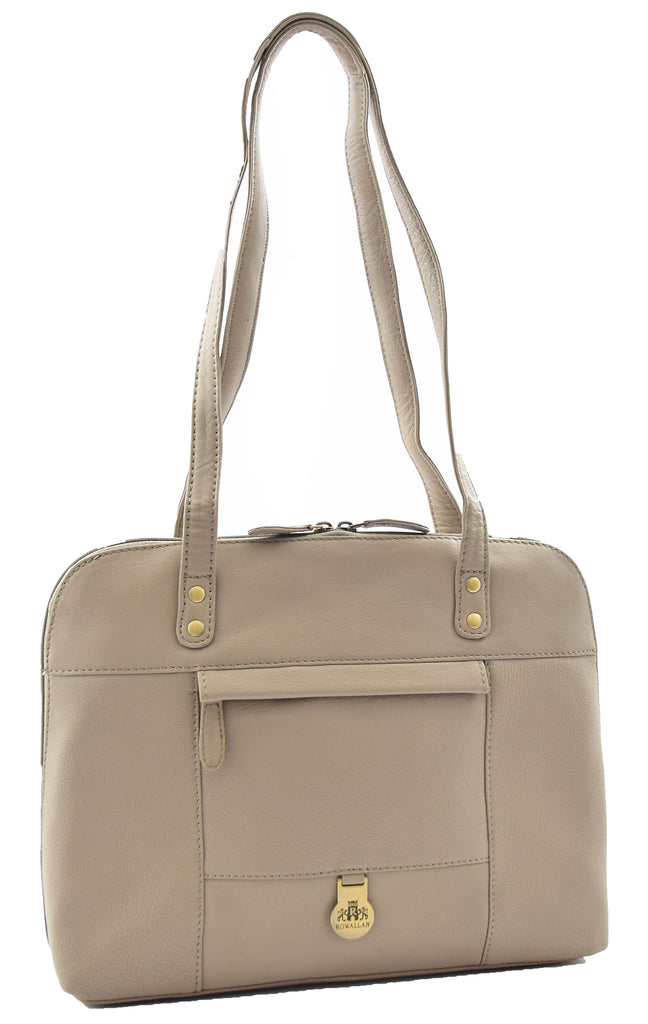 DR461 Women's Real Leather Zip Around Shoulder Bag Taupe 2