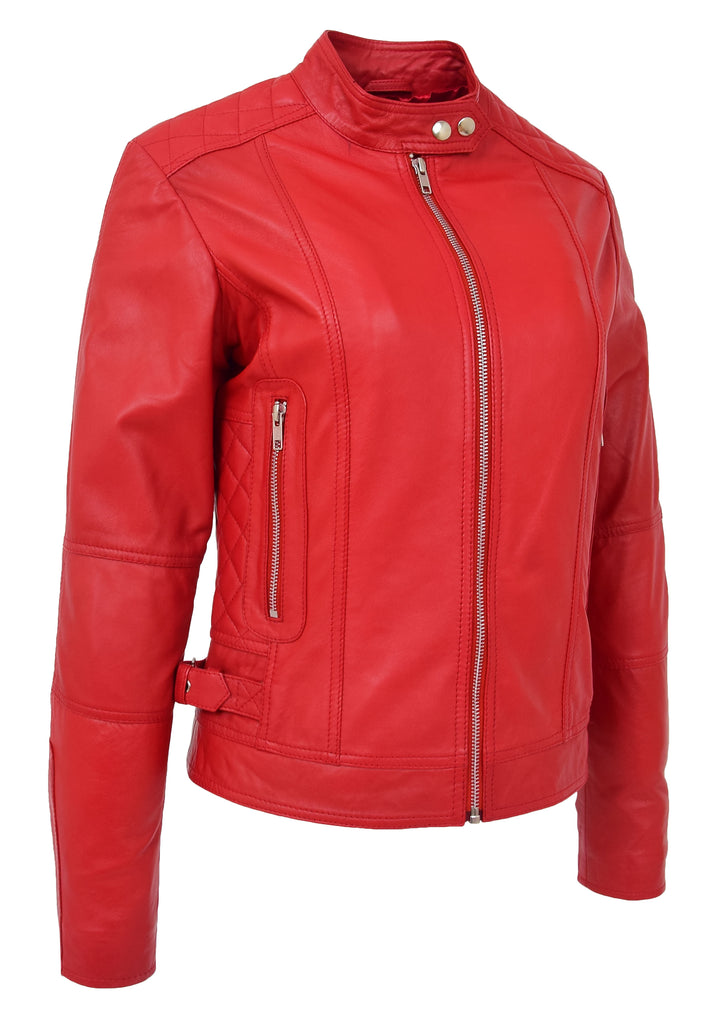 DR234 Women's Fitted Smart Leather Jacket Red 2