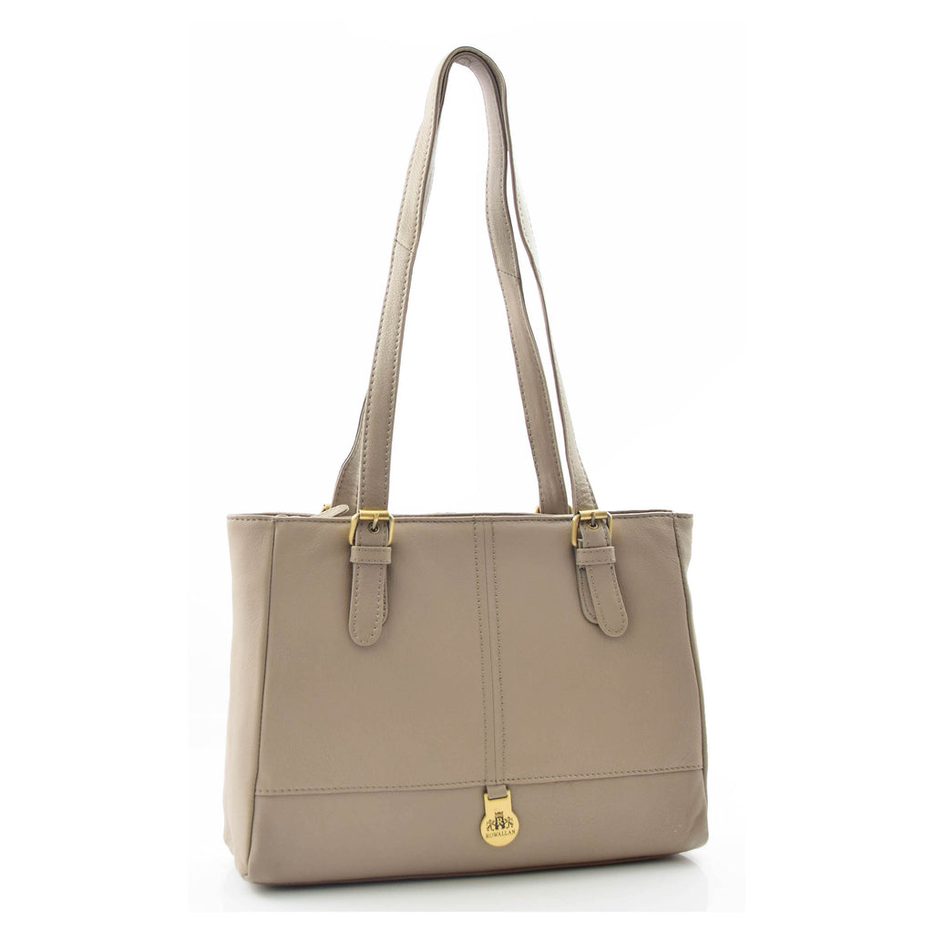 DR462 Women's Real Leather Twin Handle Shoulder Bag Taupe 1