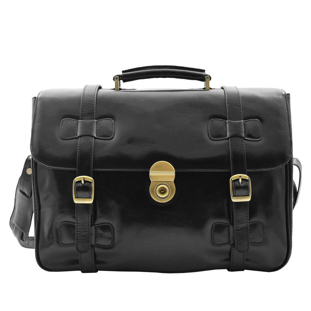DR480 Men's Leather Briefcase Cross Body Bag Black 1