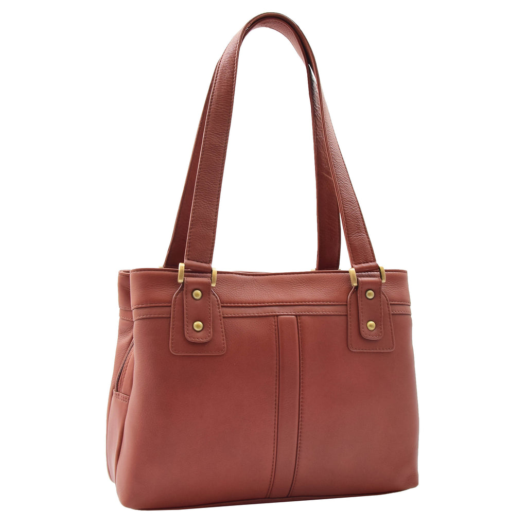 DR385 Women's Leather Mid Size Shopper Handbag Brown 1