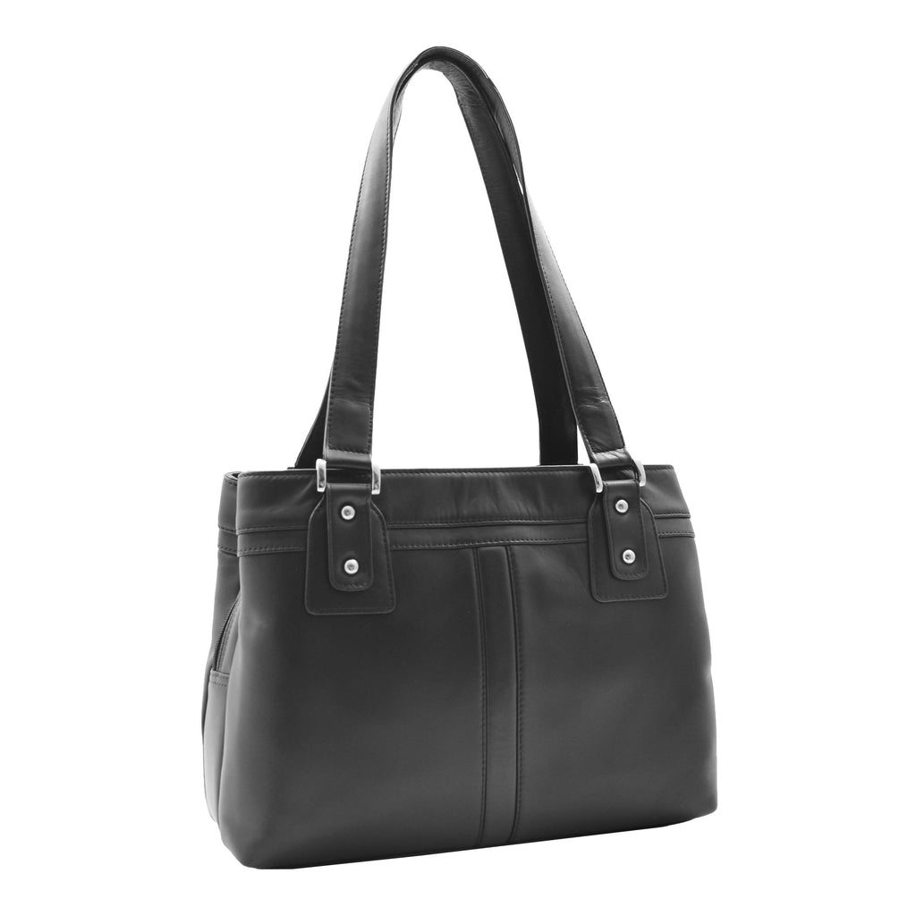 DR385 Women's Leather Mid Size Shopper Handbag Black 1