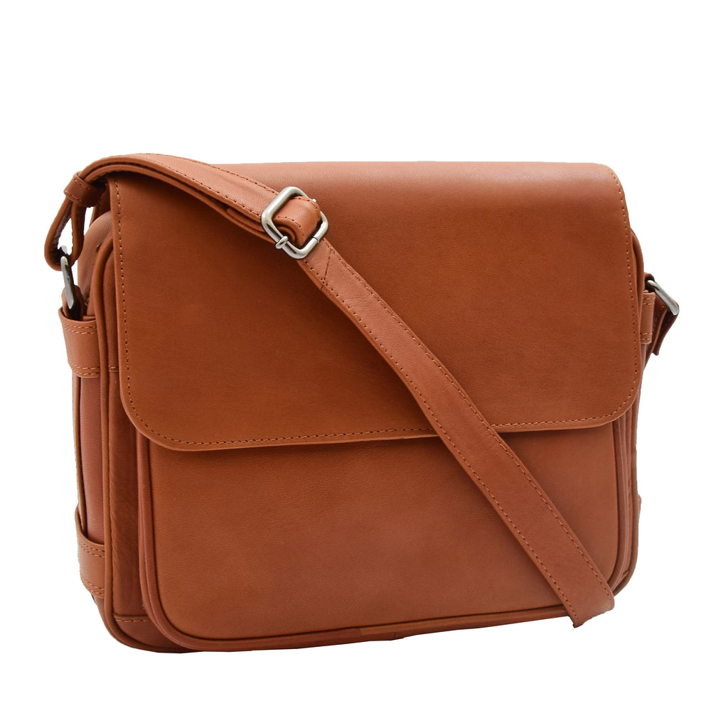 DR353 Women's Leather Cross Body Bag Casual Flap over Organiser Cognac 1