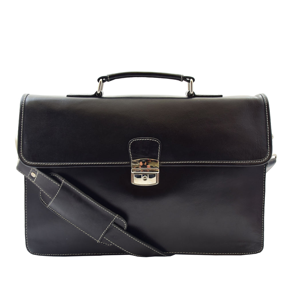 DR321 Men's Leather Slimline Organiser Briefcase Black 1