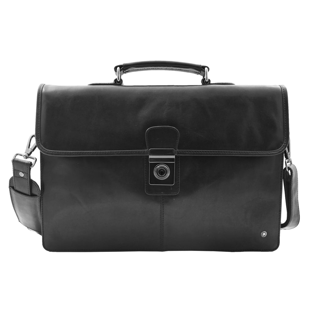 DR331 Men's Leather Slimline Briefcase Business Bag Black 1