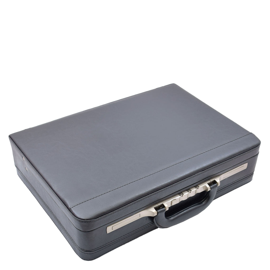 DR496 Attache Briefcase Classic Faux Leather Bag Black Large 1