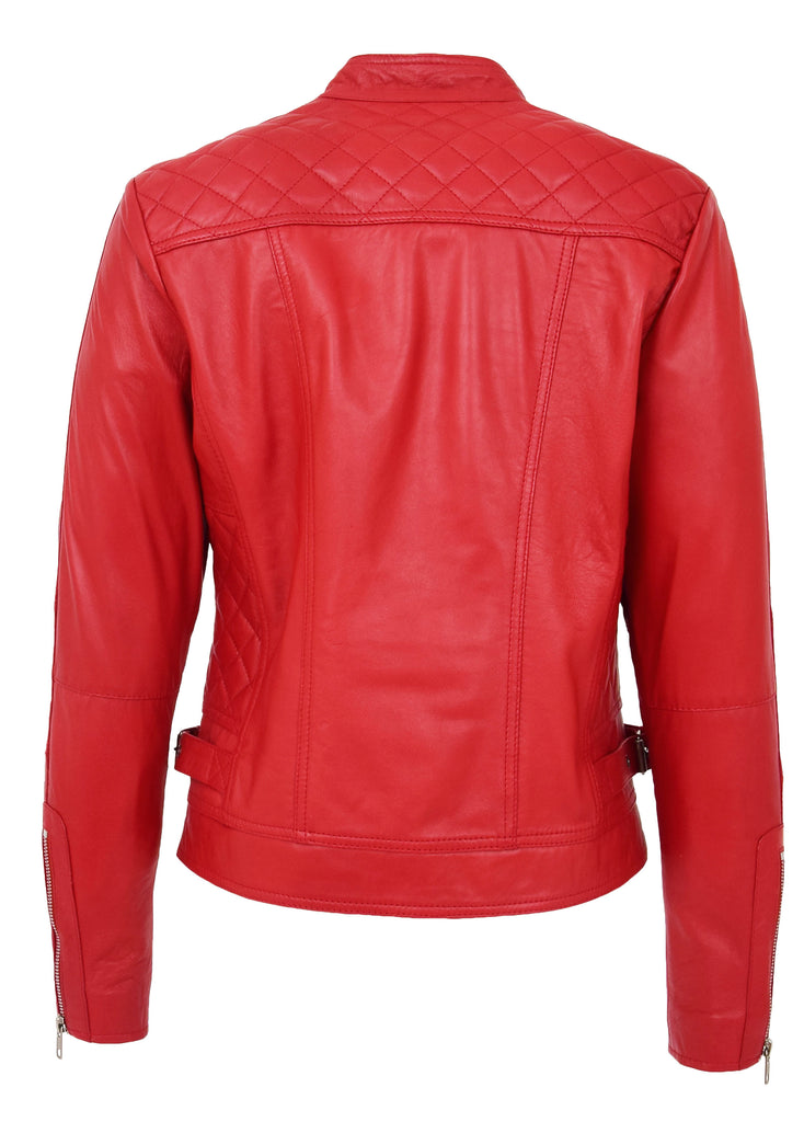 DR234 Women's Fitted Smart Leather Jacket Red 3