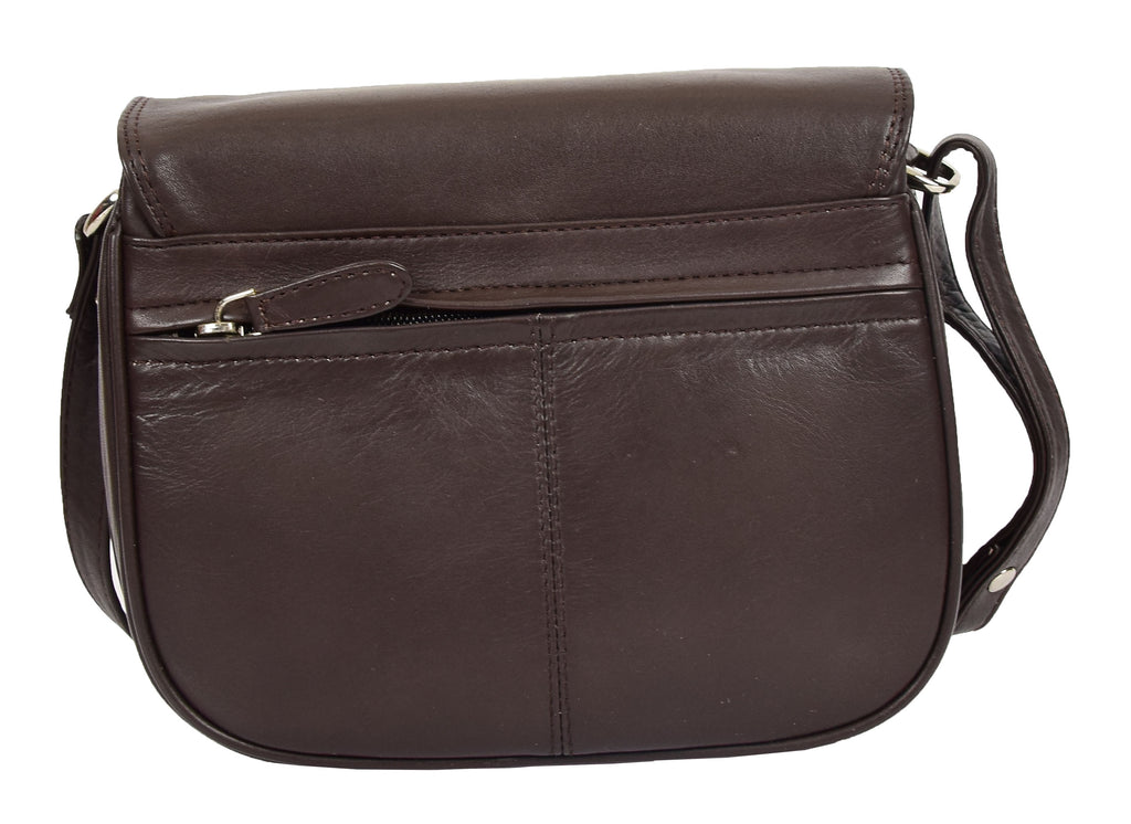 DR459 Women's Leather Cross Body Flap over Bag Brown 4