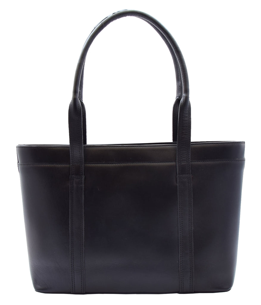DR302 Women’s Genuine Cowhide Leather Shoulder Bag Shopper Handbag Black 5