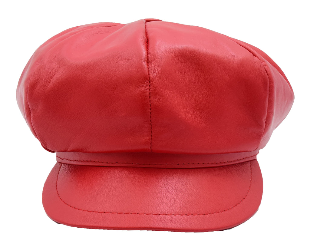 DR399 Women's Real Leather Peaked Cap Ballon Red 2