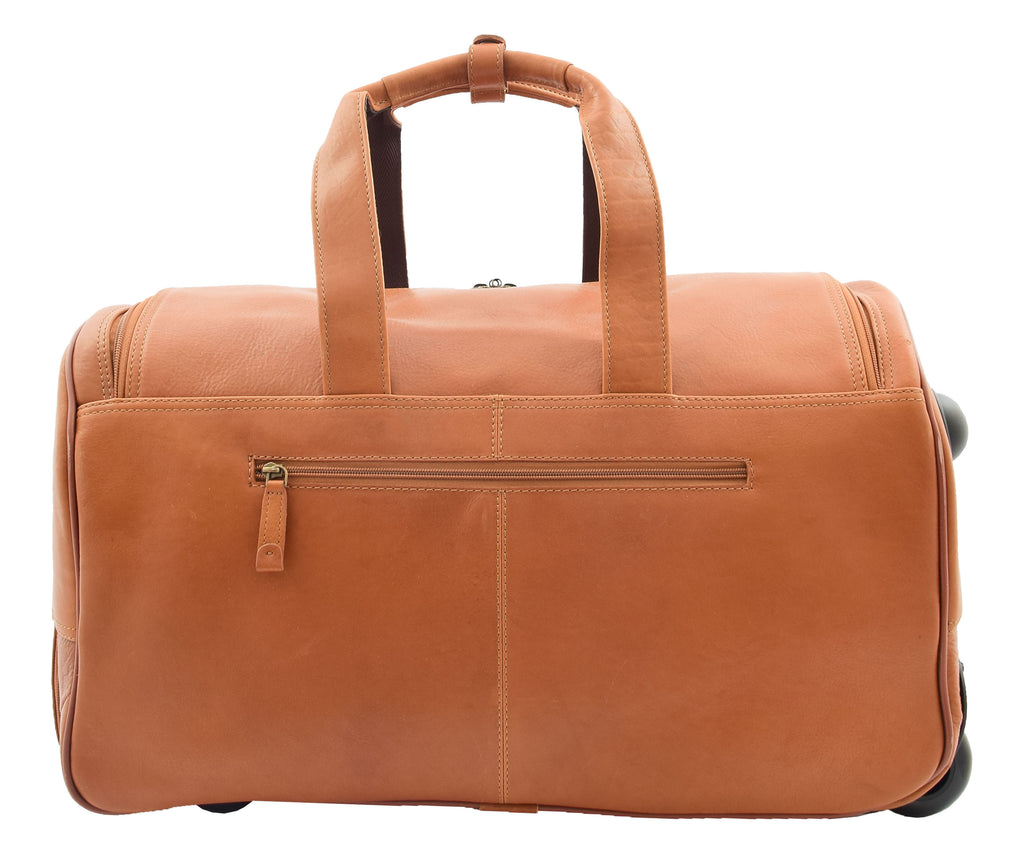 DR294 Real Leather Wheeled Holdall Duffle Bag Tan 3
