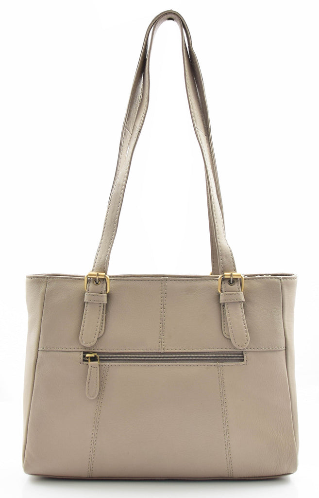 DR462 Women's Real Leather Twin Handle Shoulder Bag Taupe 2
