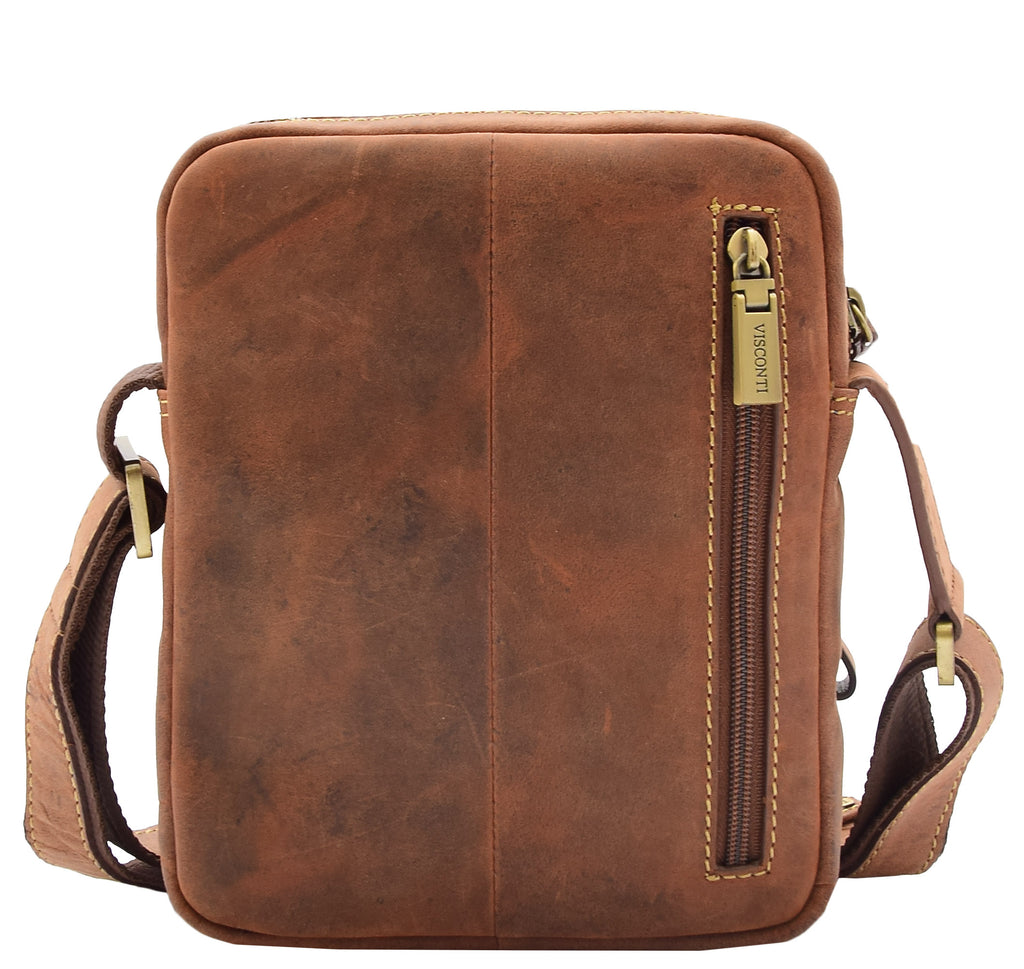 DR387 Men's Smart Crossbody Bag Genuine Leather Multi Pockets Tan 5