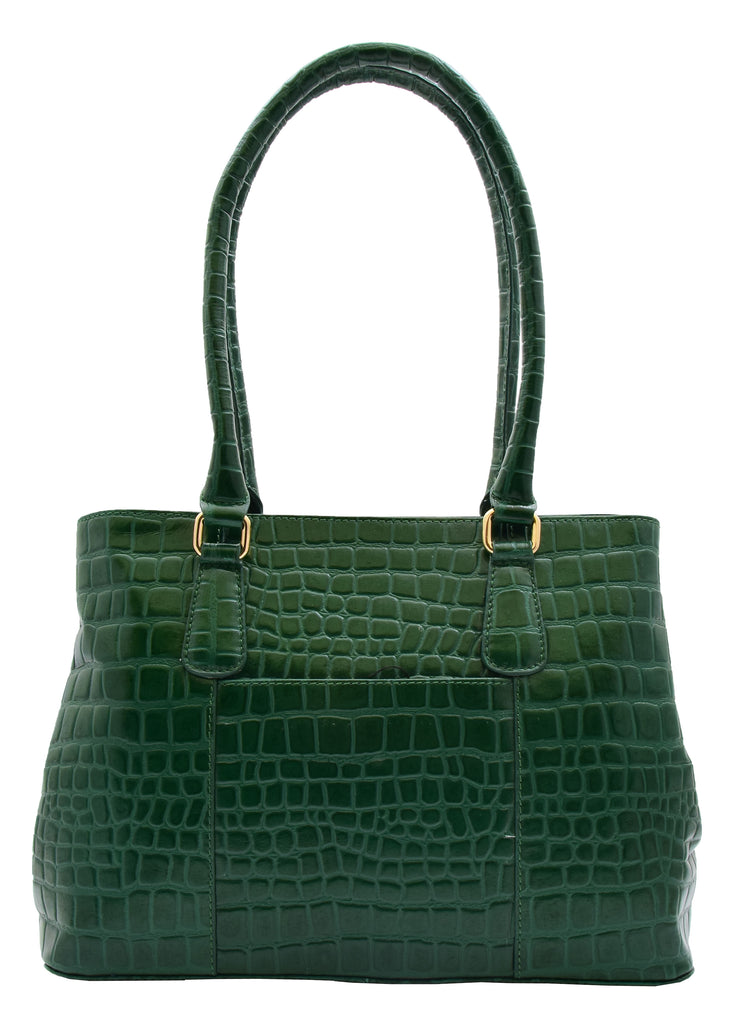 DR299 Women's Hobo Shoulder Leather Bag Beautiful Croc Pint Green 2