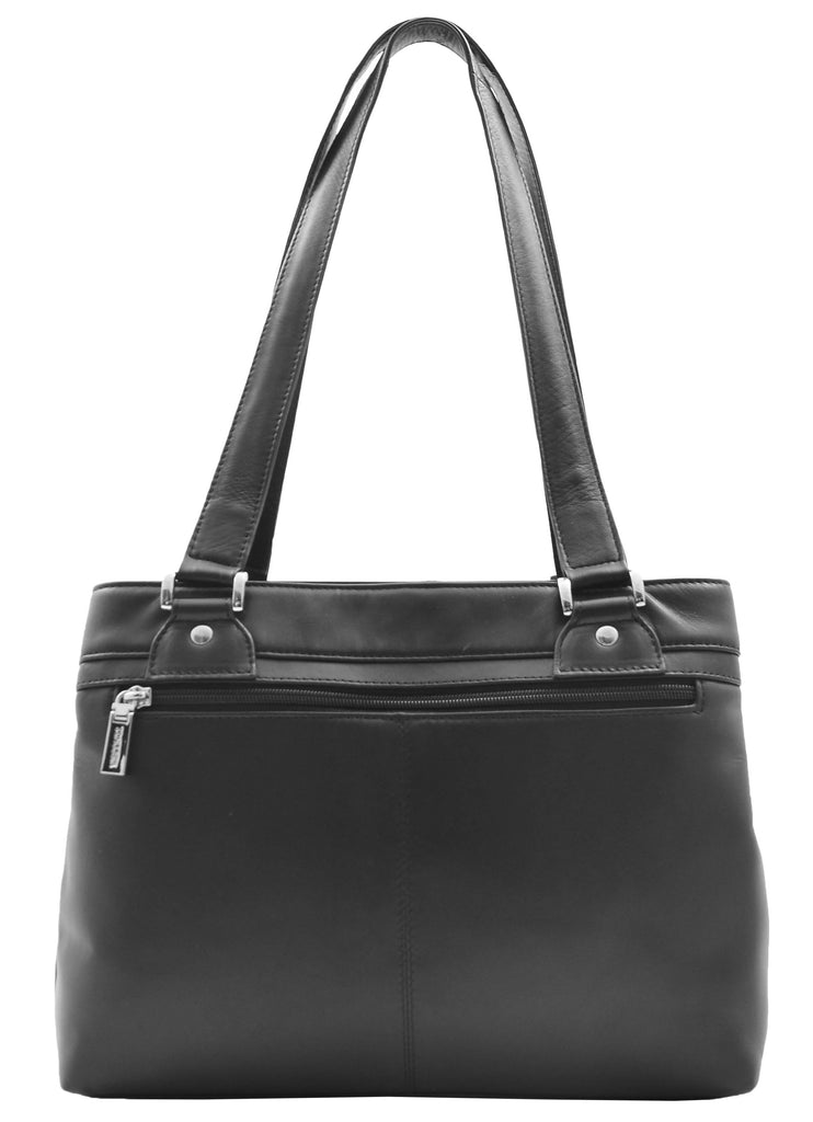 DR385 Women's Leather Mid Size Shopper Handbag Black 2