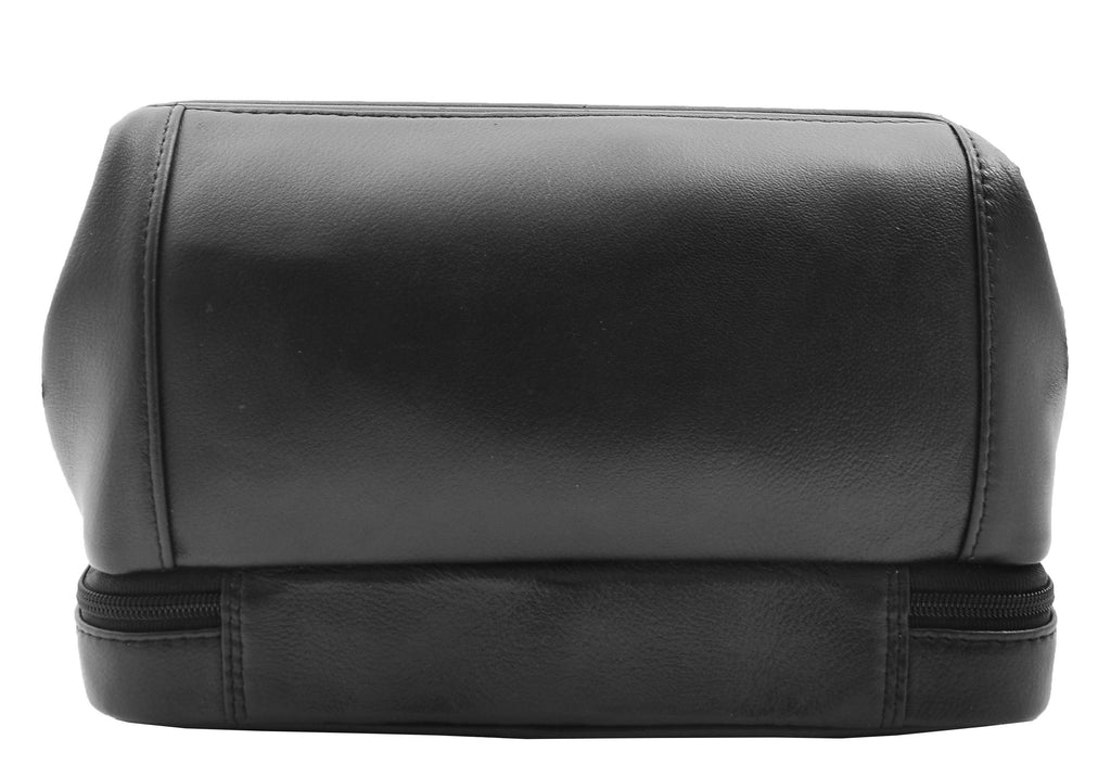 DR347 Real Leather Toiletry Wash Bag Travel Pouch Black 2